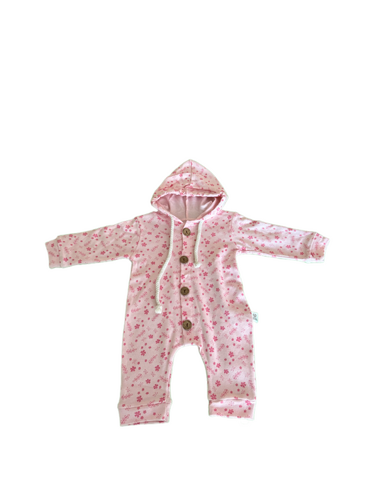 Overall Dolce Destino "Flowers" mit Kapuze langarm Rosa