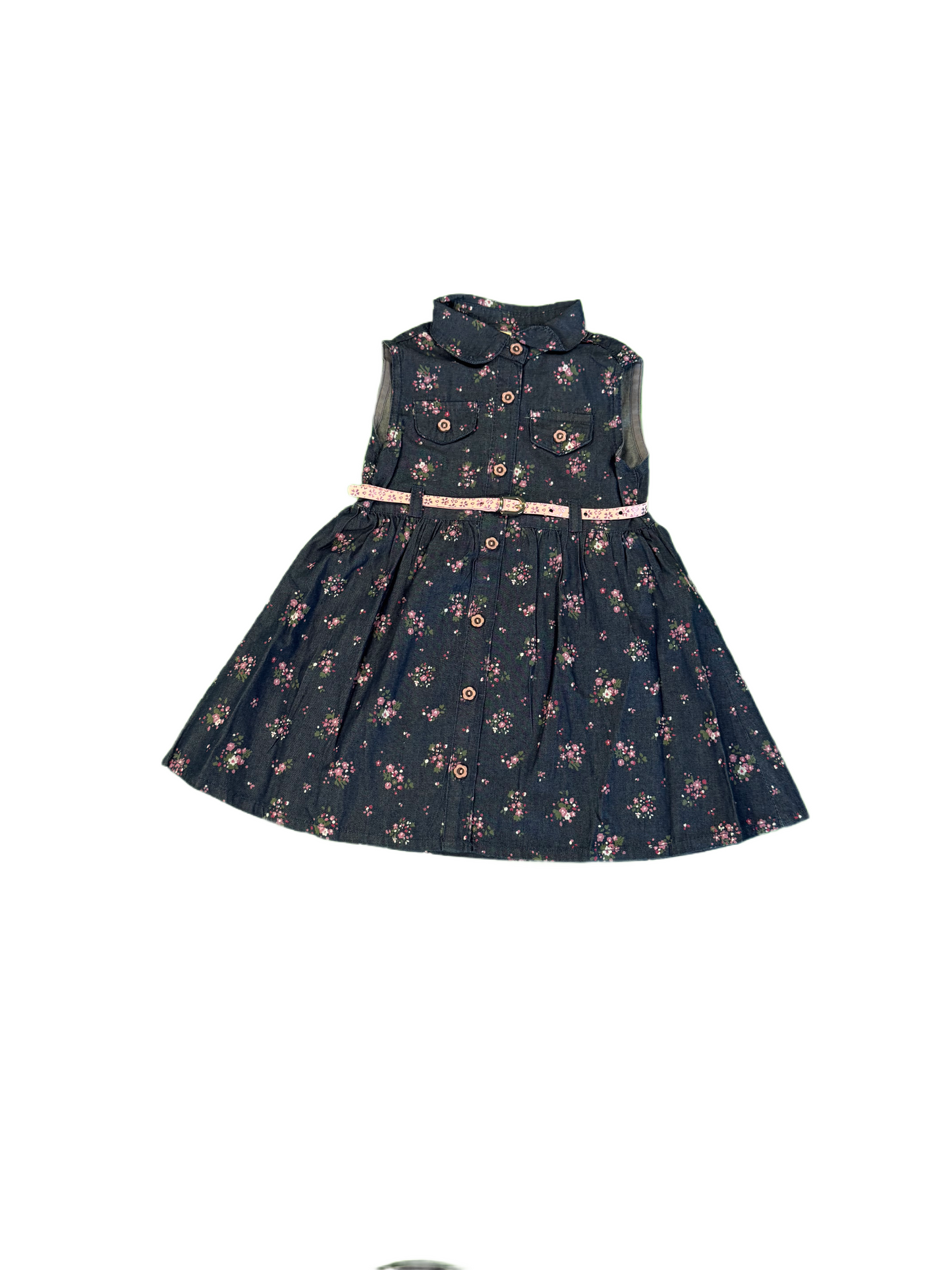 Kleid Civil Kids "Jeans Flower" mit Gürtel ärmellos lila blau