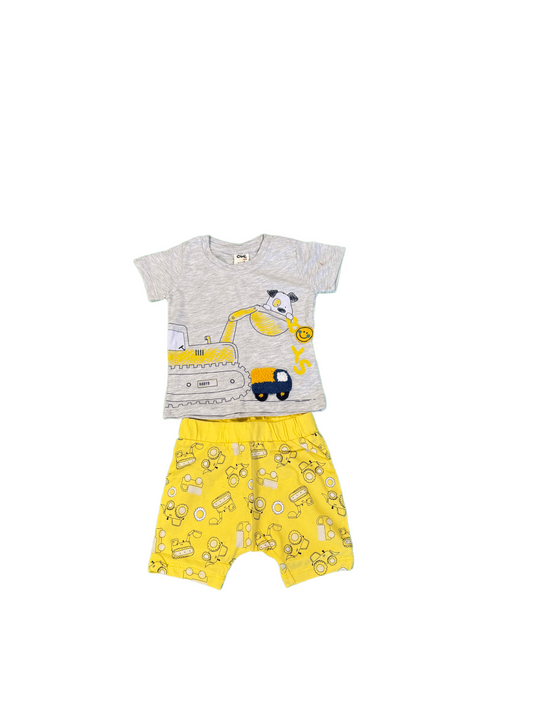 Set Civil Kids "Bulldozer" grau gelb uni kurz